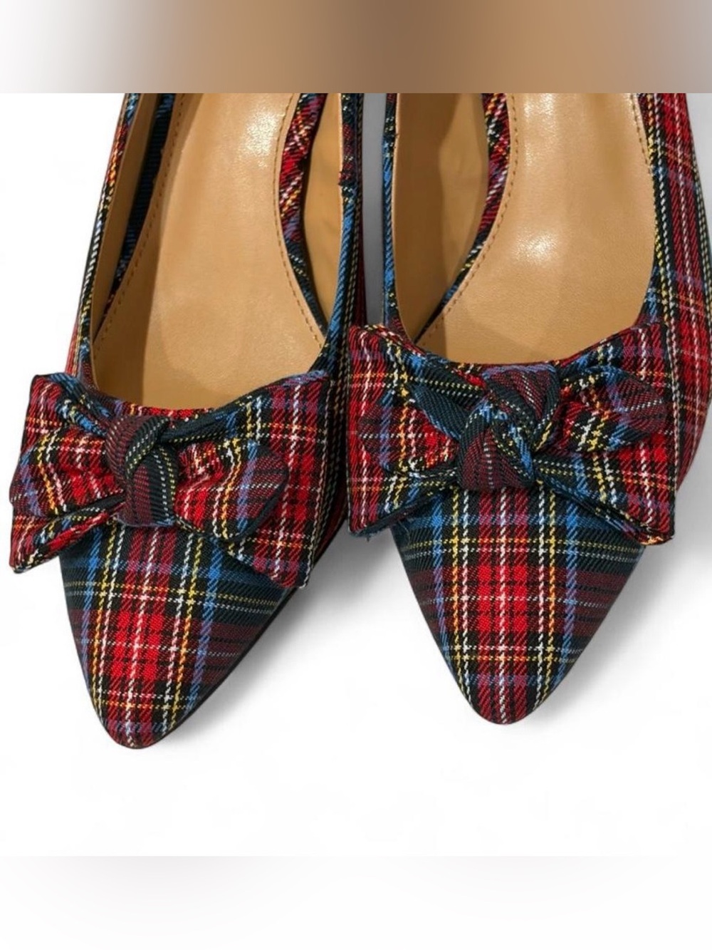 J.Crew Esme Plaid Tartan Bow Kitten Heel | Red | Size 8 - Picture 4 of 5